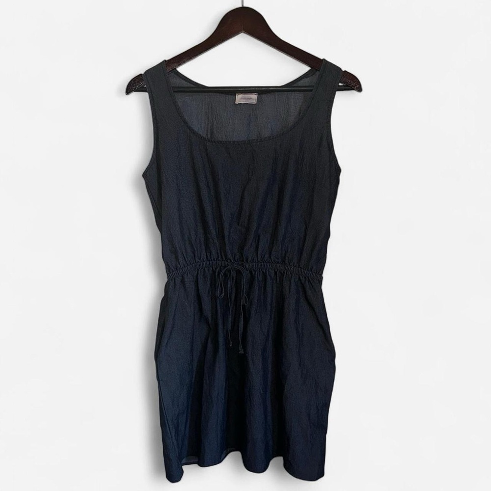 Love…Ady Simple Dark Gray Sleeveless Drop Waist Cinch Crew Neck Dress Pockets